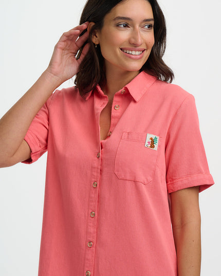 Zoe Mini Shirt Dress - Coral