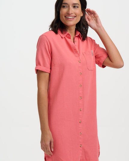 Zoe Mini Shirt Dress - Coral