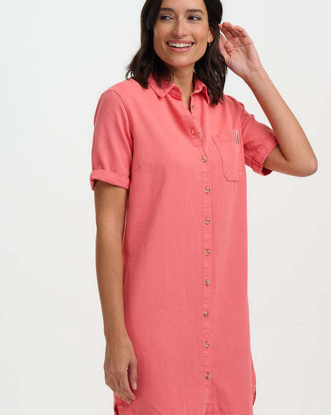Zoe Mini Shirt Dress - Coral
