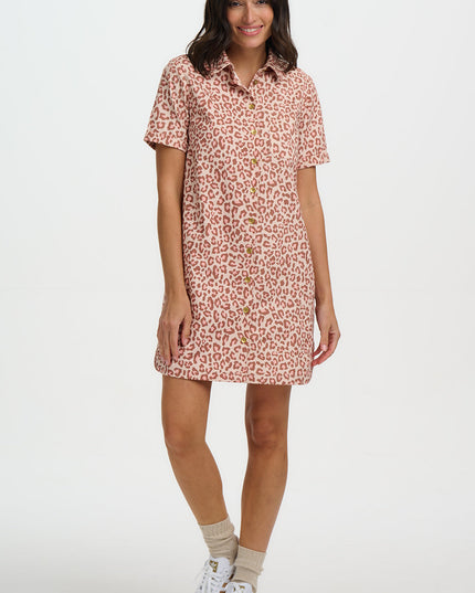Zoe Mini Shirt Dress - Stone, Classic Leopard