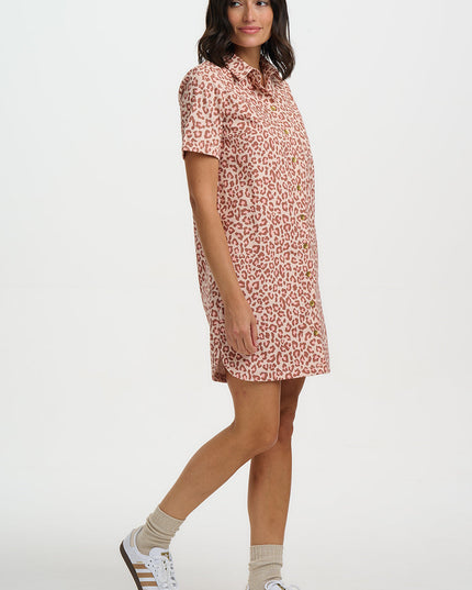 Zoe Mini Shirt Dress - Stone, Classic Leopard