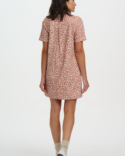 Zoe Mini Shirt Dress - Stone, Classic Leopard