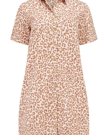 Zoe Mini Shirt Dress - Stone, Classic Leopard