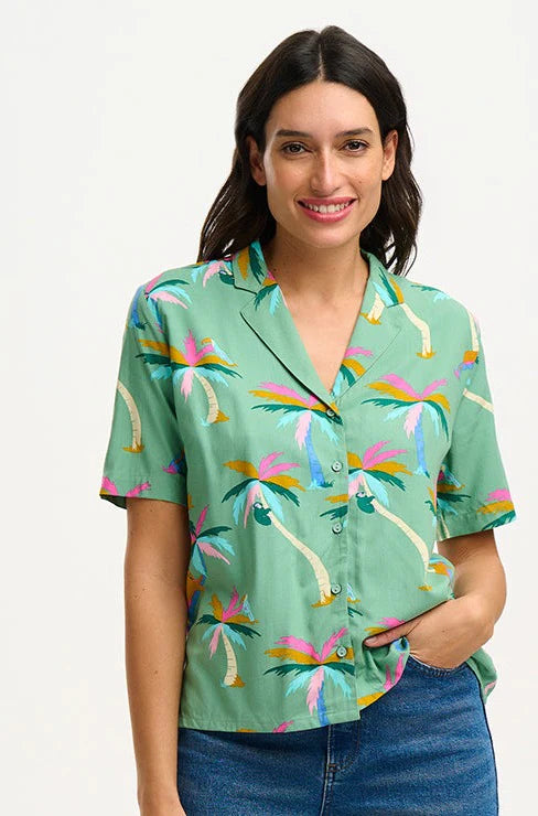 Santana Shirt - Green, Rainbow Palms