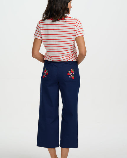 Khloe V-Neck T-Shirt - Red/Off White Stripe, Strawberry