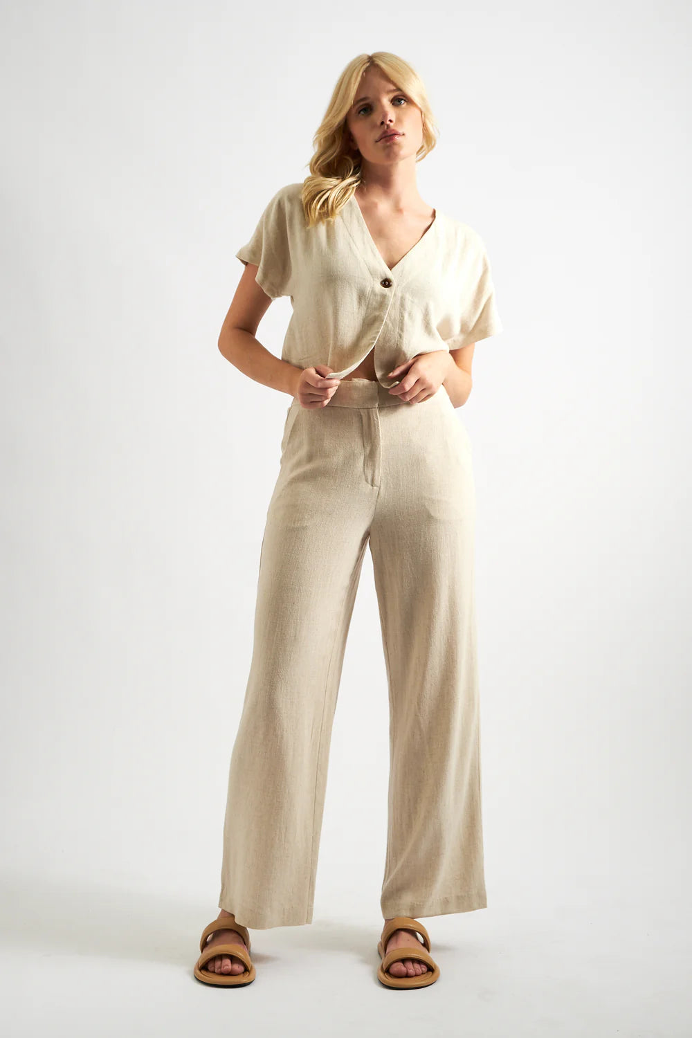 Tilde Linen Mix Straight Leg Trousers - Natural