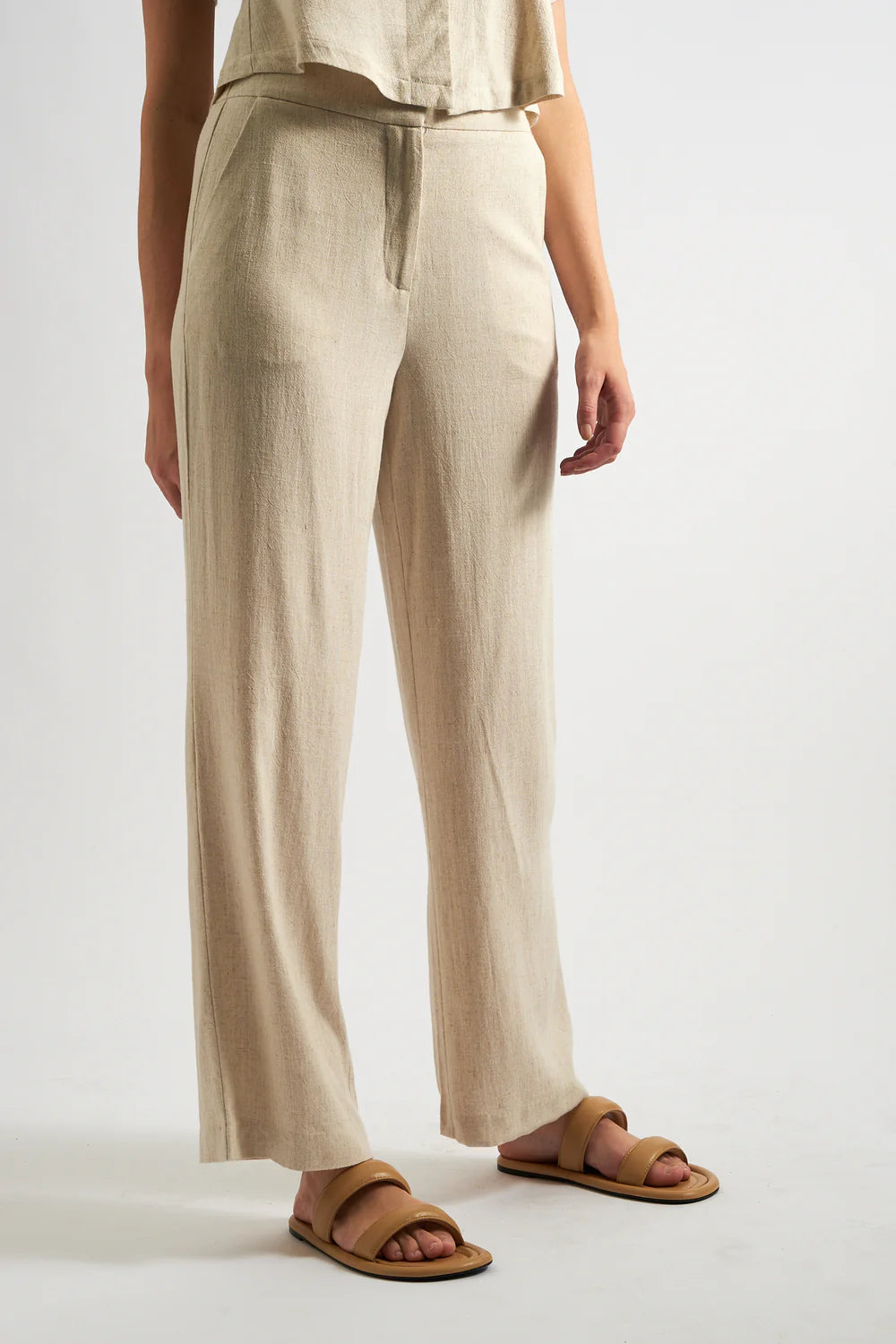 Tilde Linen Mix Straight Leg Trousers - Natural