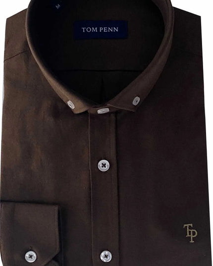 Tom Penn Brown Oxford Long Sleeve Shirt