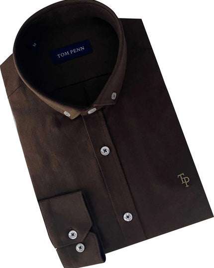 Tom Penn Brown Oxford Long Sleeve Shirt