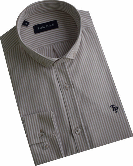 Tom Penn Oxford Striped Shirt in Tan