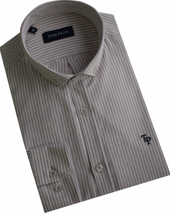Tom Penn Oxford Striped Shirt in Tan
