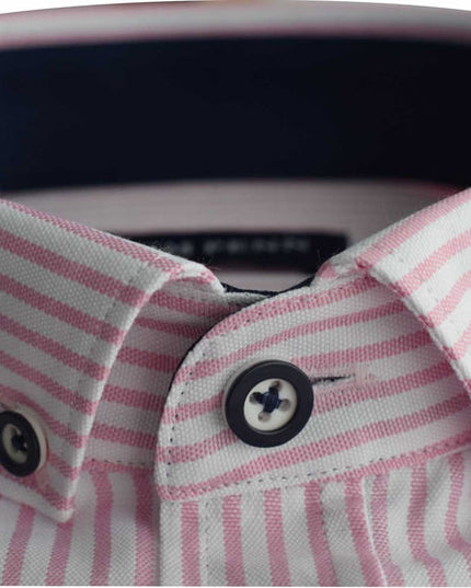 Tom Penn Short Sleeved Oxford Striped Shirt in Pink