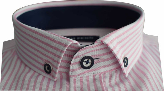 Tom Penn Short Sleeved Oxford Striped Shirt in Pink