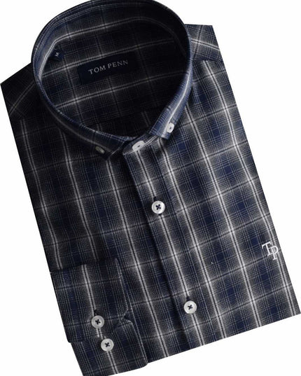 Tom Penn Checked Shirt in Navy
