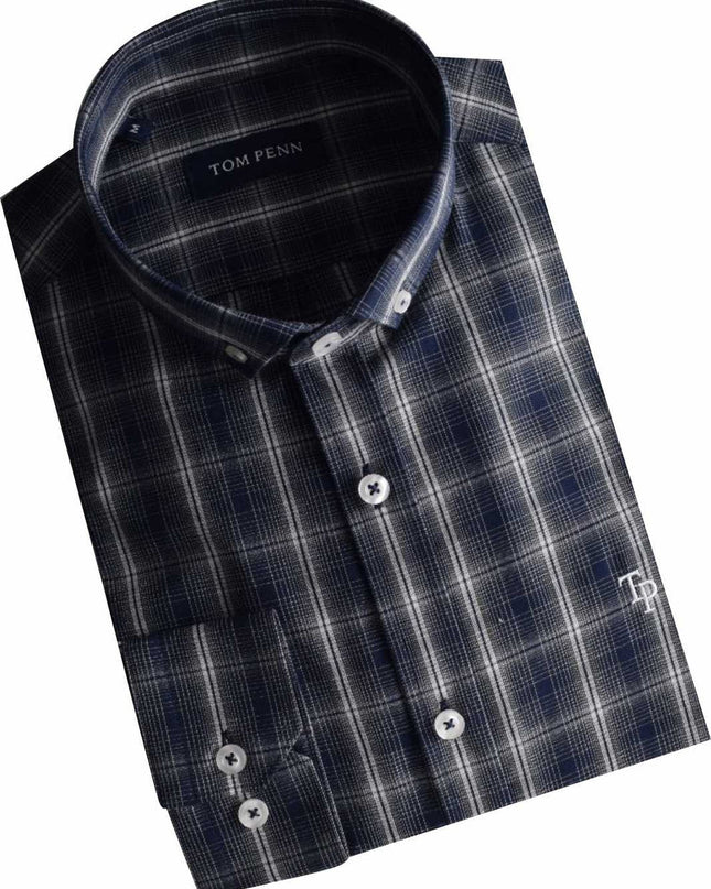 Tom Penn Checked Shirt in Navy