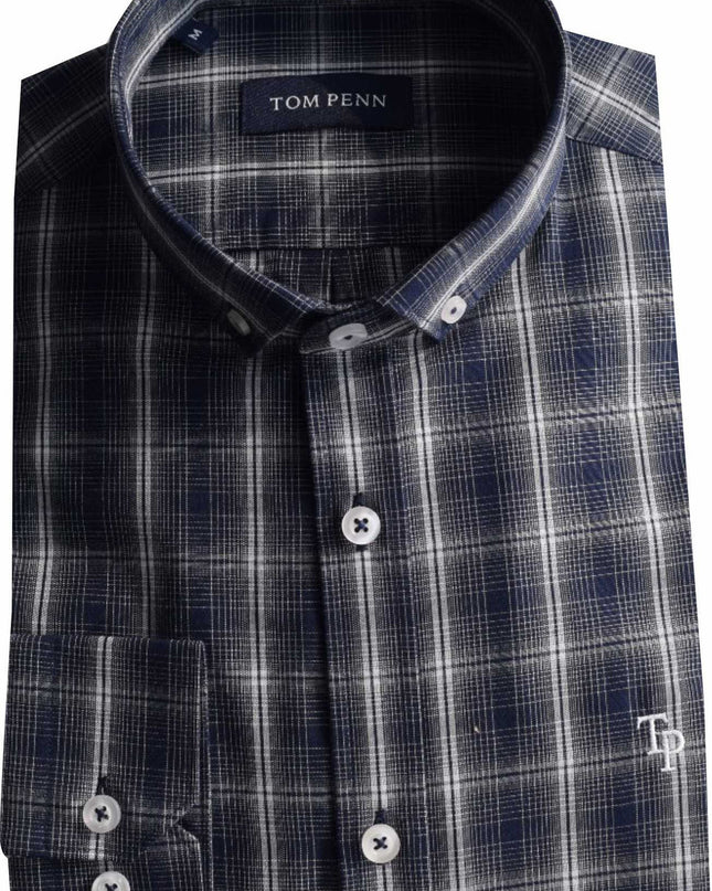 Tom Penn Checked Shirt in Navy