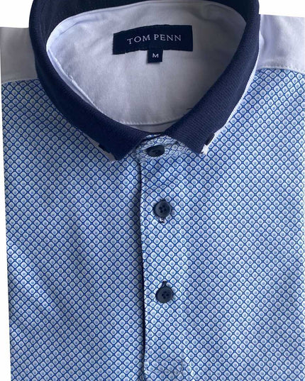 Tom Penn Panel Print Polo White/Blue
