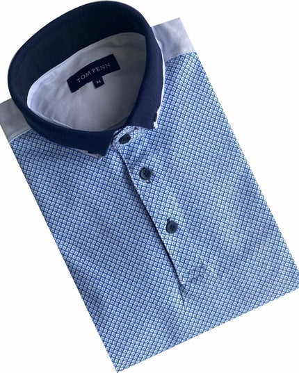 Tom Penn Panel Print Polo White/Blue