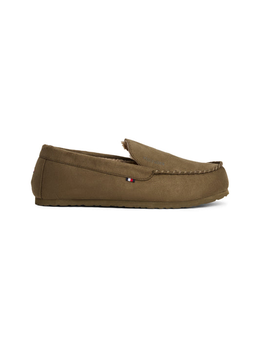 Suede Warm Lined Slippers - Army Green