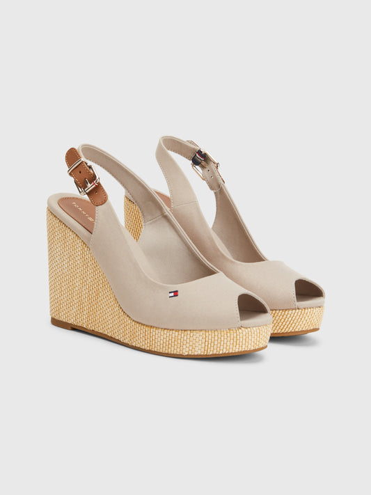 Tommy Hilfiger Iconic High Slingback Wedge Sandals - Stone