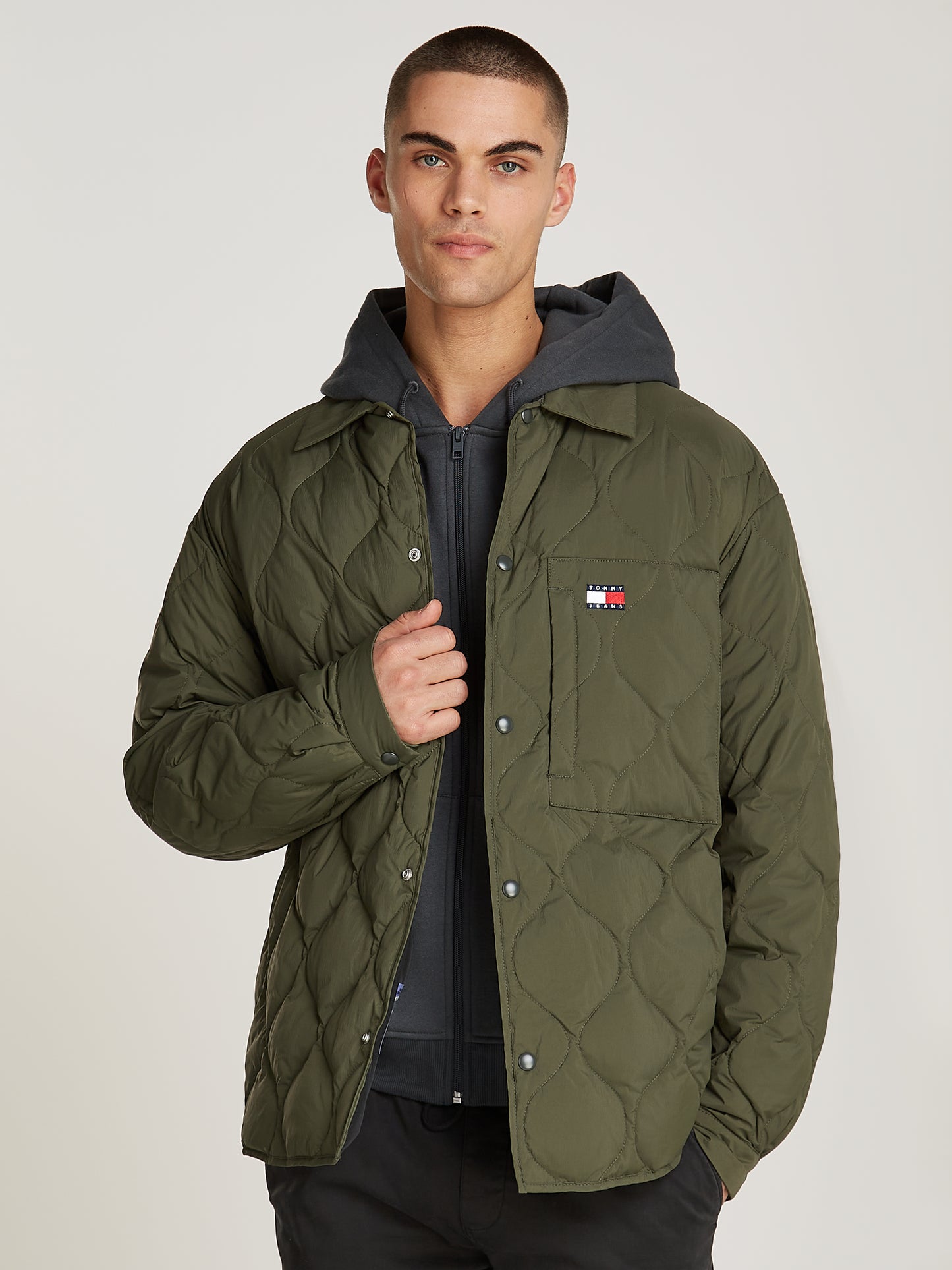 Tommy Jeans Mens Quilted Shacket - Fatigue Green