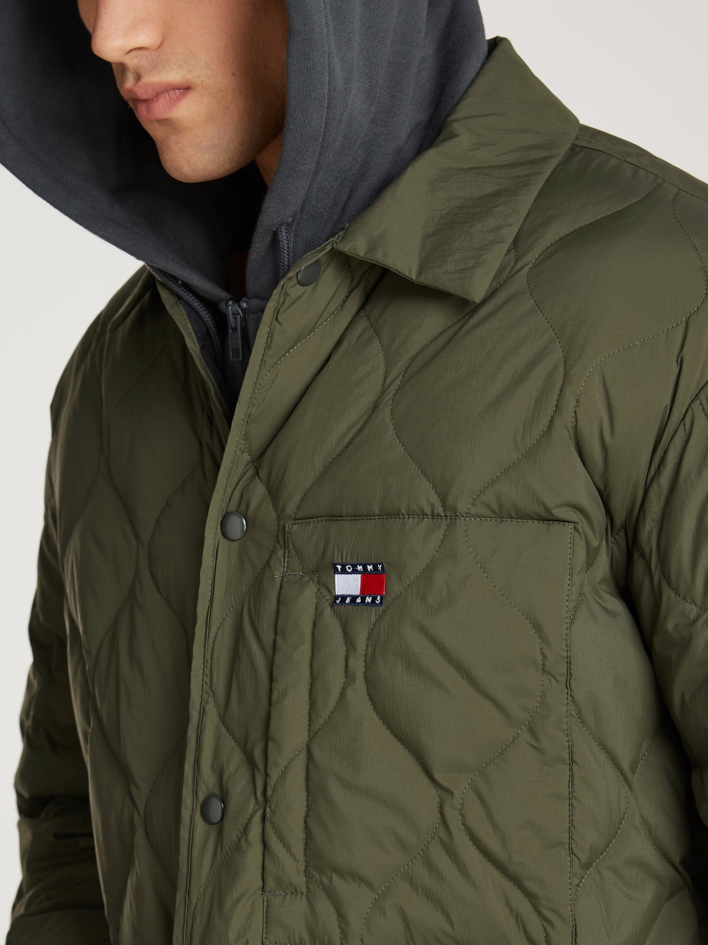 Tommy Jeans Mens Quilted Shacket - Fatigue Green