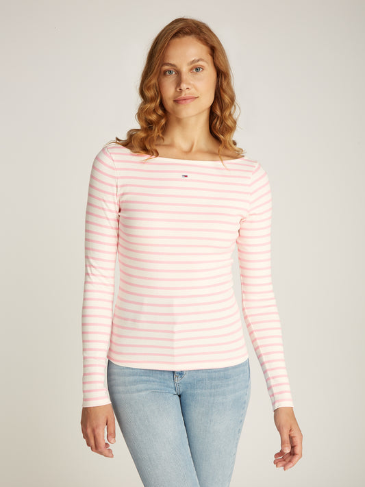 Tommy Jeans - Breton Stripe Long Sleeve Tee - Ballet Pink