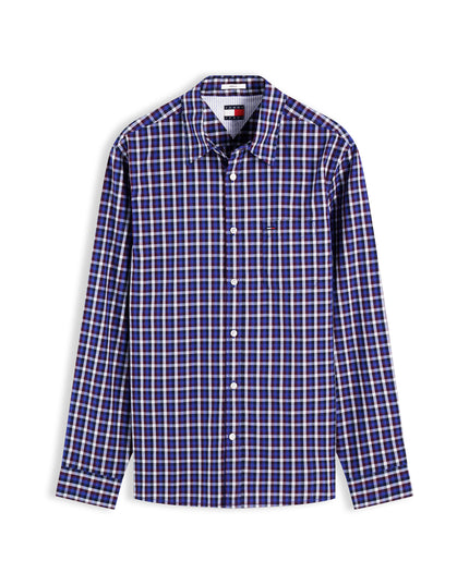 Tommy Jeans Reg Poplin Checked Shirt in Deep Marine