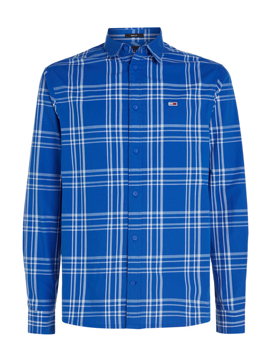 Tommy Jeans Mixed Check Regular Fit Poplin Shirt - Royal Blue
