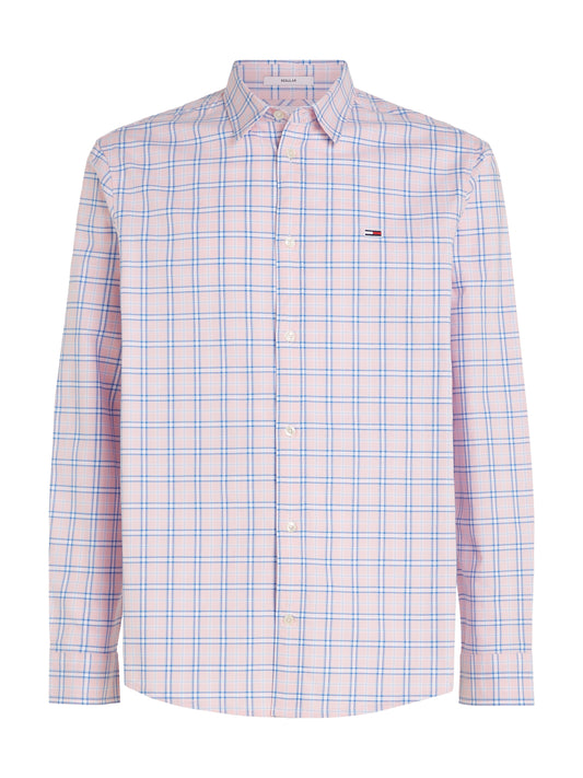Tommy Jeans Mixed Check Regular Fit Oxford Shirt - Tickled Pink