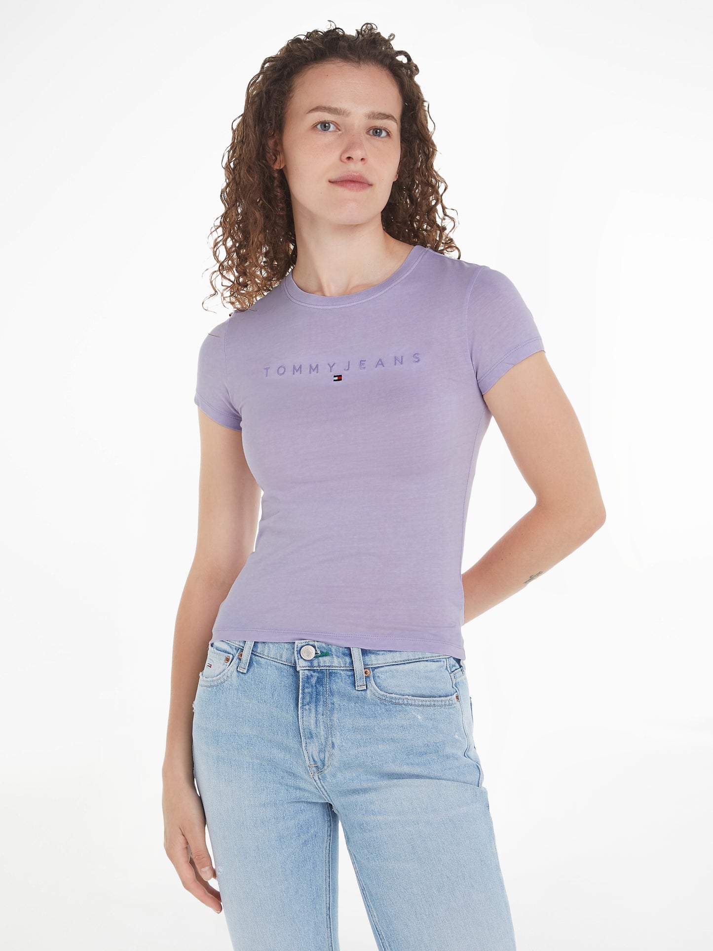 Tommy Jeans Slim Tonal Linear Logo T-Shirt - Lavender Flower