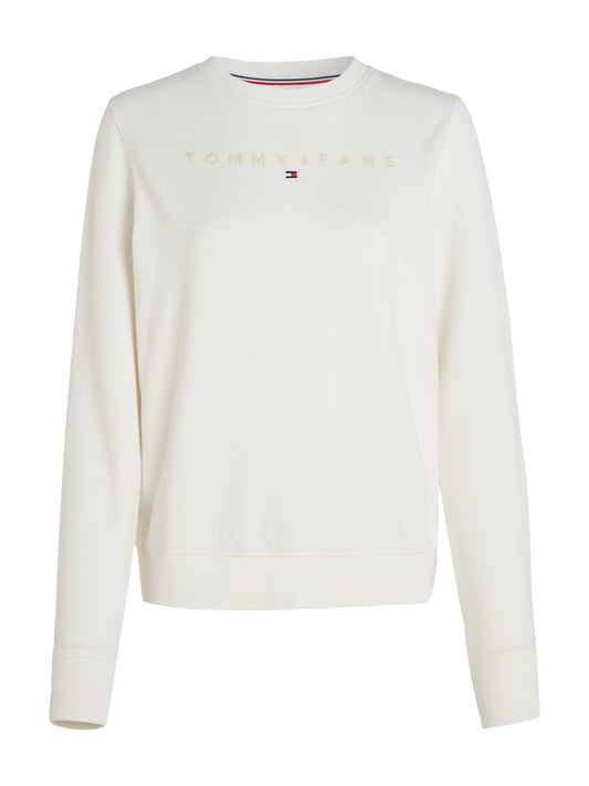 Tommy Jeans Regular Tonal Linear Logo Embroidered Crew Neck - White