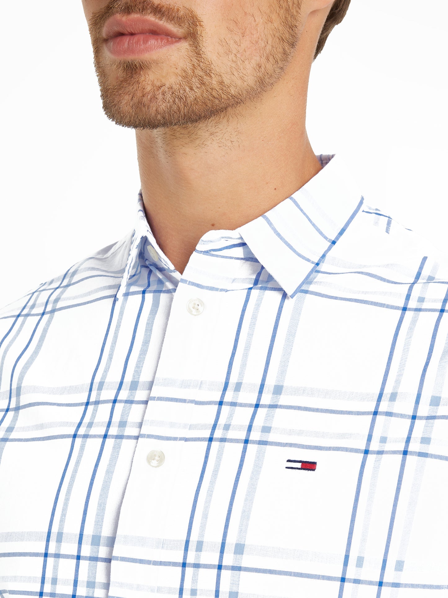 Tommy Jeans Mixed Check Regular Fit Poplin Shirt - White