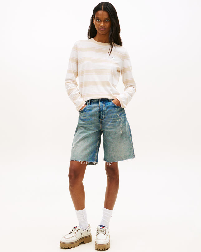 TJW Flag Embroidery Jersey Long Sleeve T-Shirt - White Clay/Multi Stripe