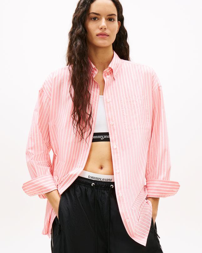 TJW Oversized Poplin Shirt - Tropical Blush Stripe
