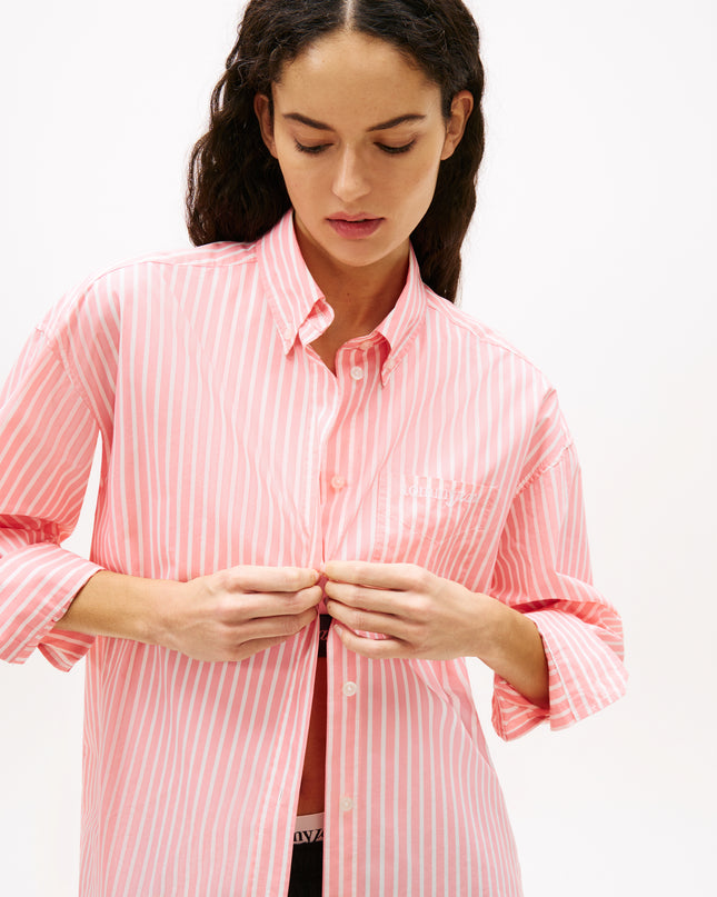 TJW Oversized Poplin Shirt - Tropical Blush Stripe