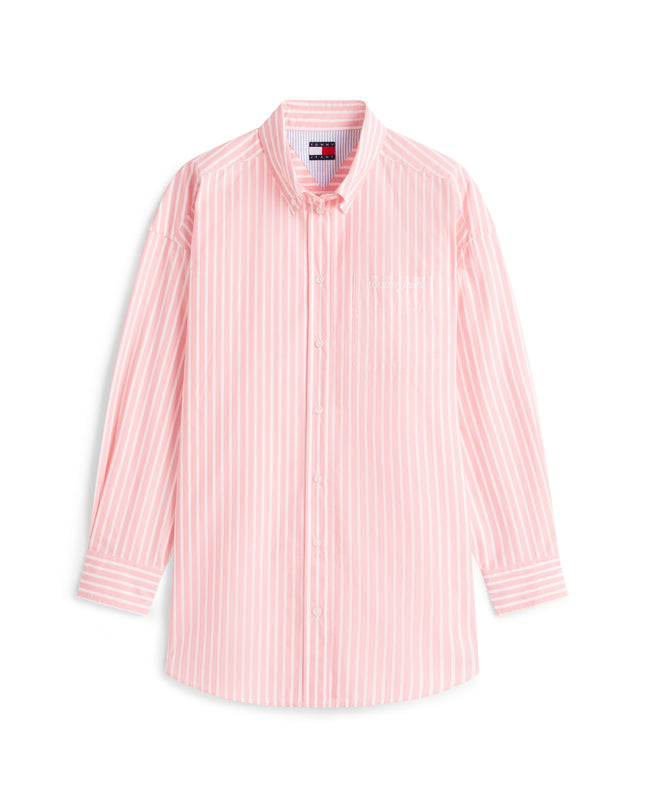 TJW Oversized Poplin Shirt - Tropical Blush Stripe