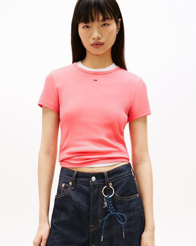 TJW Ribbed Slim Crew Neck T-Shirt - Tropical Blush