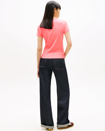TJW Ribbed Slim Crew Neck T-Shirt - Tropical Blush