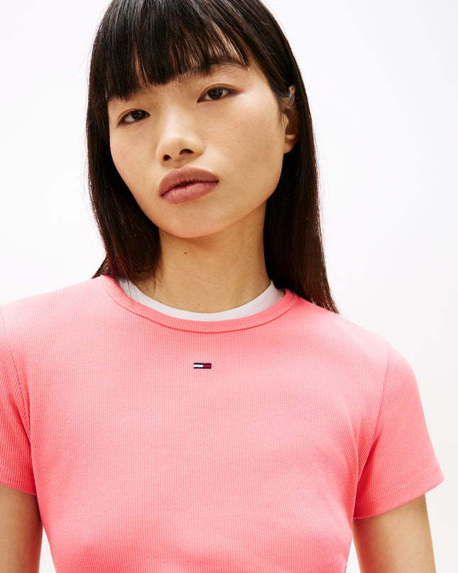TJW Ribbed Slim Crew Neck T-Shirt - Tropical Blush