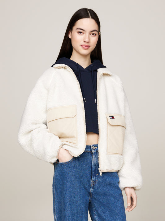 TJW Cropped Teddy Fleeced Jacket - Ancient White