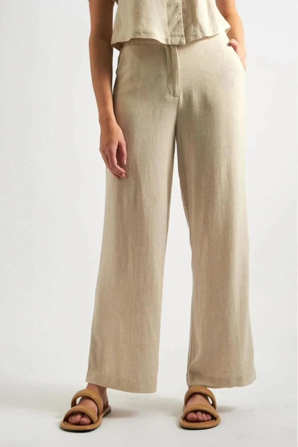 Tilde Linen Mix Straight Leg Trousers - Natural