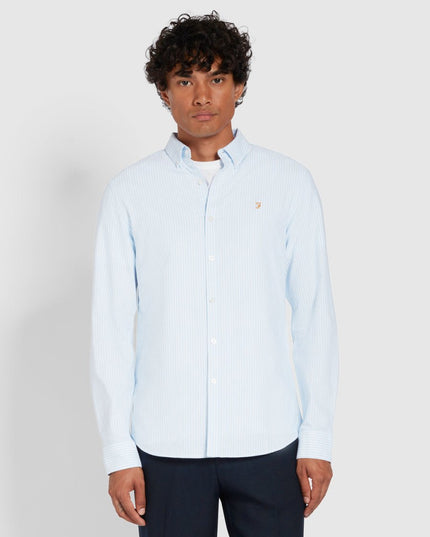Slim Fit Striped Organic Cotton Oxford Shirt In Sky Blue