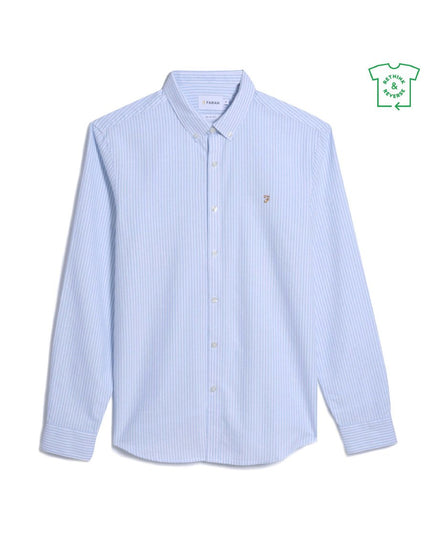 Slim Fit Striped Organic Cotton Oxford Shirt In Sky Blue