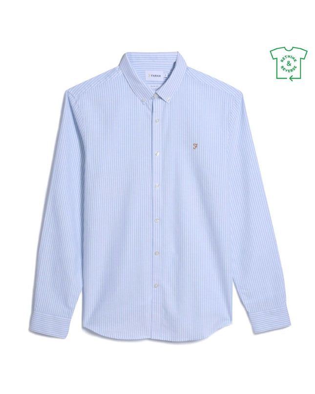 Slim Fit Striped Organic Cotton Oxford Shirt In Sky Blue