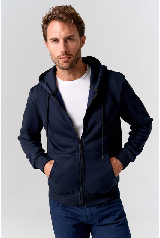 Dario Beltran Zip Up Jacket with Hood - Navy