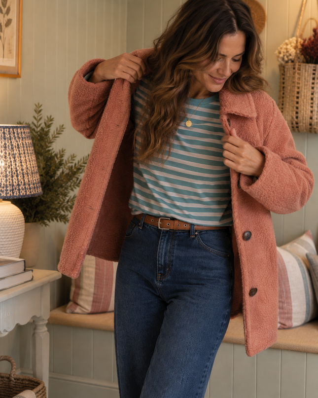 Rose Bloucle Collared Coat