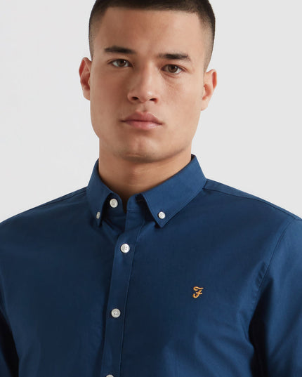 Farah Slim Fit Organic Cotton Oxford Shirt In Aegean Blue