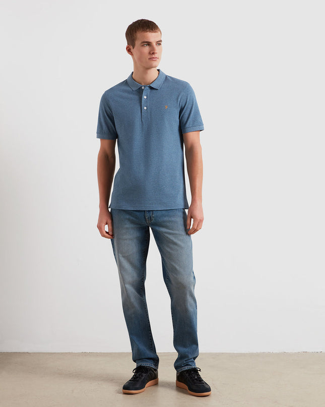 Blanes Organic Cotton Polo Shirt In Blue Tide Marl