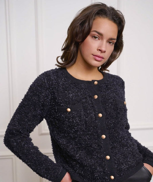 EsQualo Fuzzy Yarn Cardigan - Navy